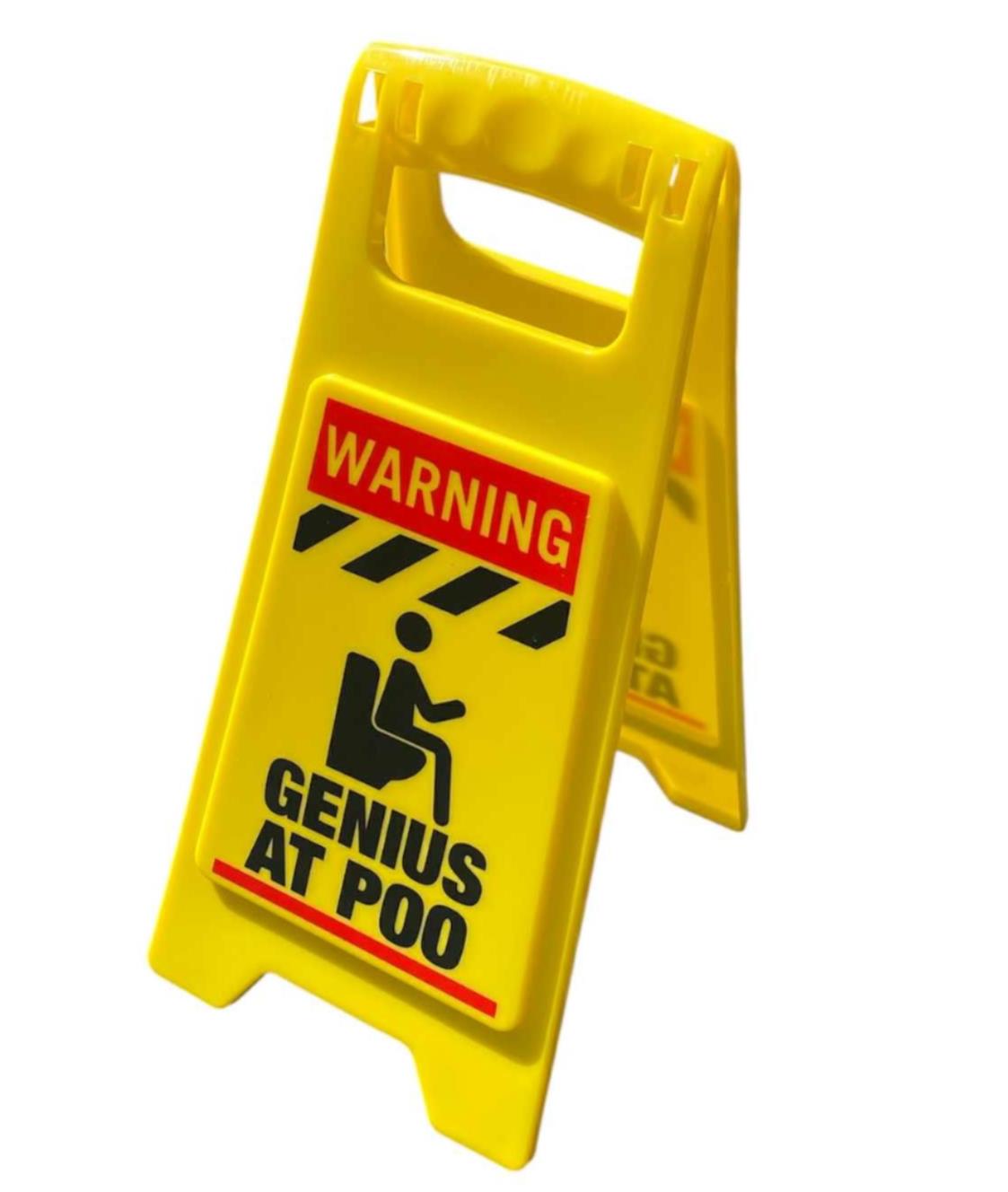 The ⚠️ Funny Warning Genius Poo Desk Sign 💩 🚽 is a hilarious office gag gift featuring "WARNING" and "GENIUS AT POO"—perfect as a funny do not disturb sign for your desk!.