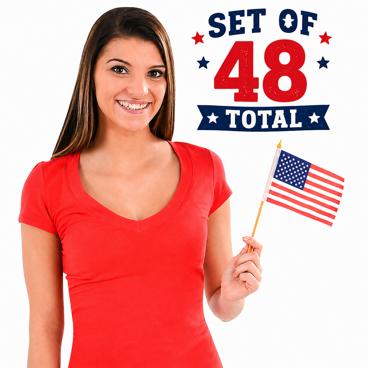 Set of 48 American Flags on Poles ✨  4" x 6" USA Mini Patriotic Hand Flags