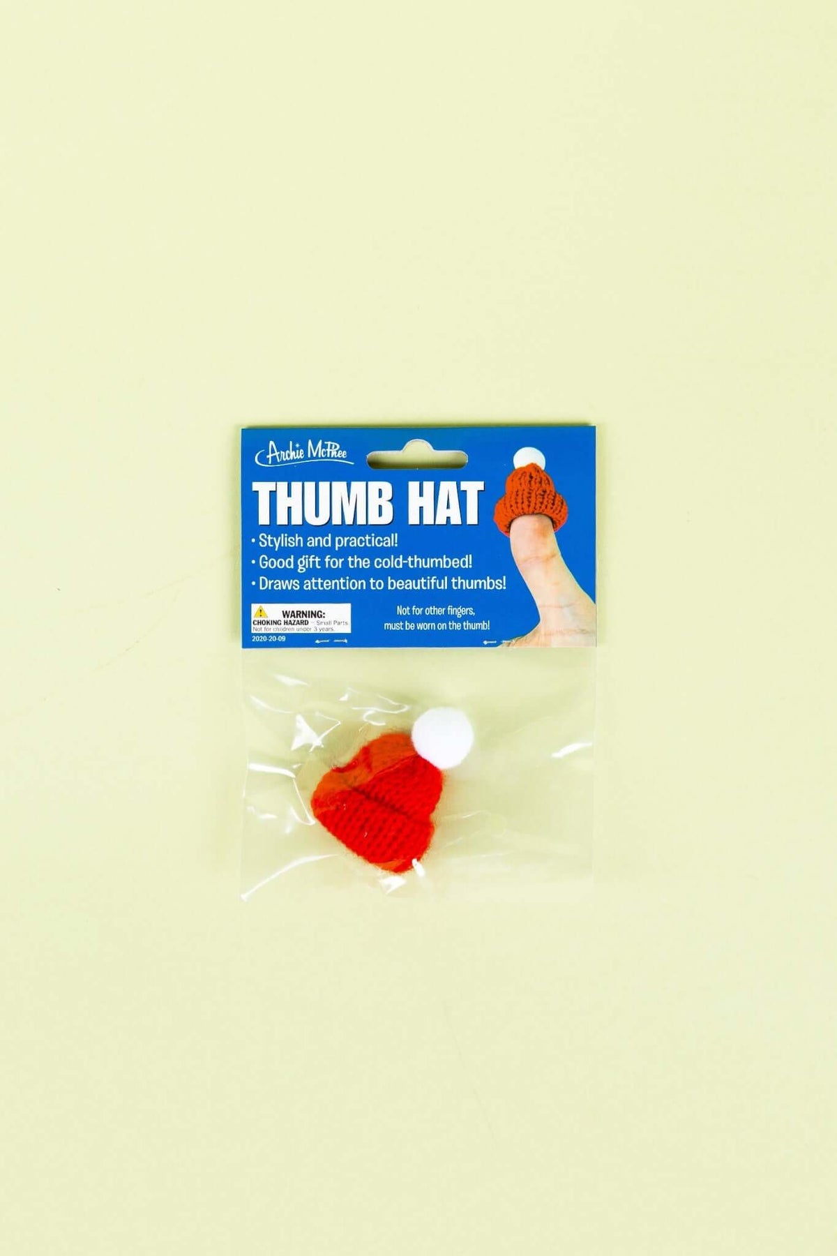 THUMB HAT - Cute Red Knitted Tiny Puppet Cap Gag Gift - Archie McPhee