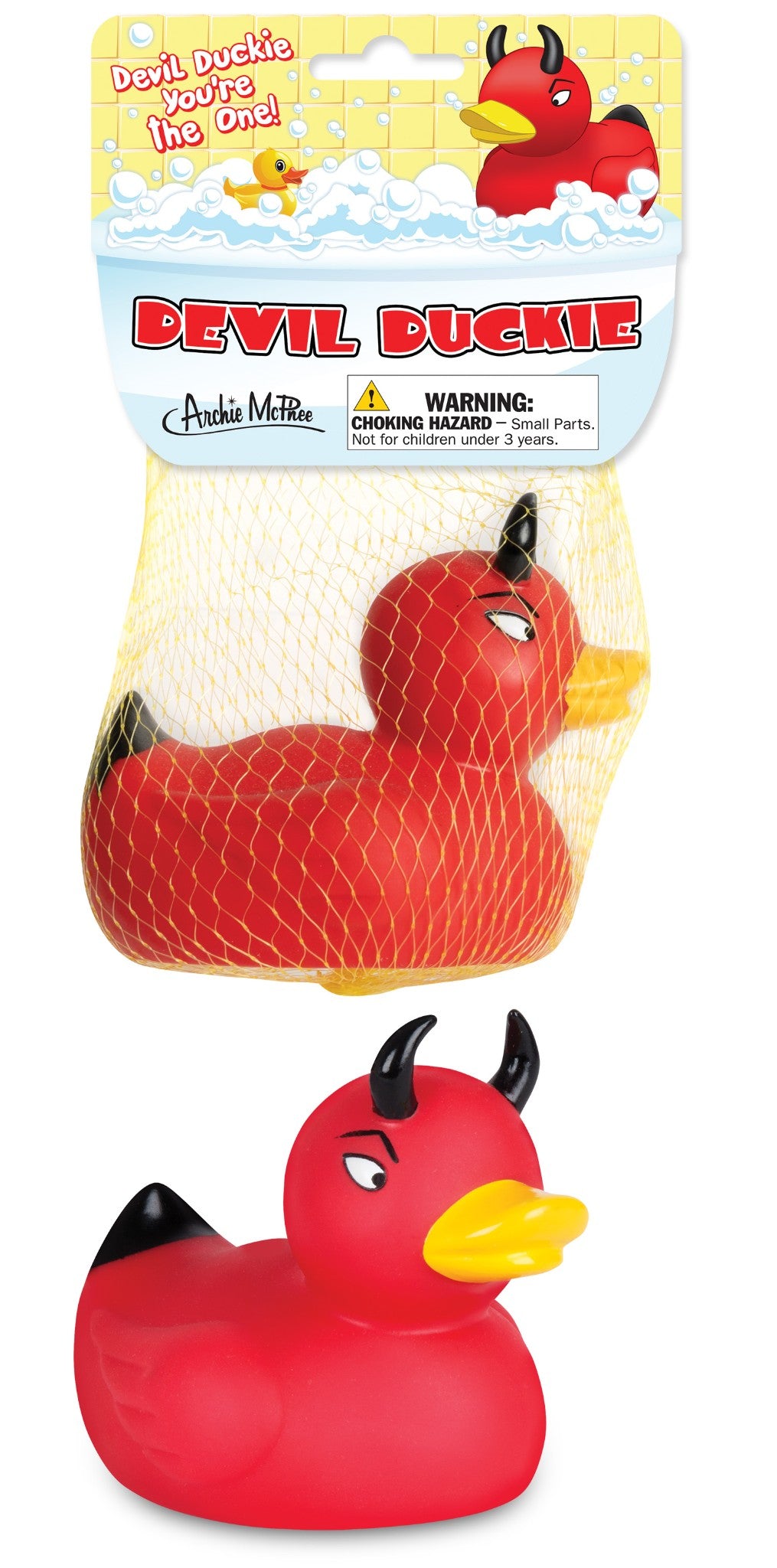 The 😈 Devil Duckie Rubber Bath Toy is a red floating demon duck with horns, perfect as a fun novelty gag gift.