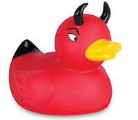 The 😈 Devil Duckie Rubber Bath Toy is a red floating demon duck with horns—a fun gag gift for bath time.