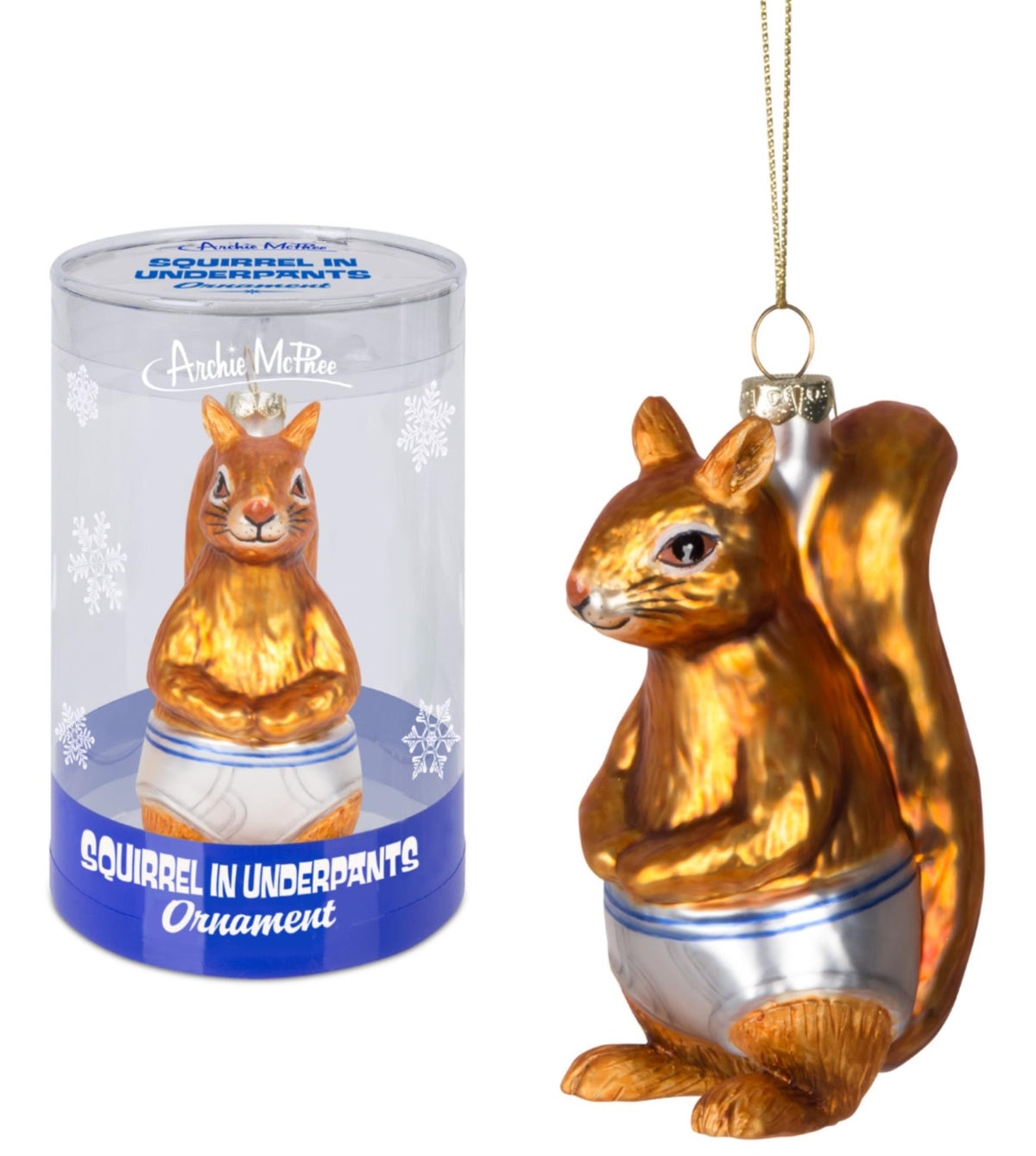 Squirrel in Underpants Ornament - Holiday Hand-Blown Glass Art ® Archie McPhee