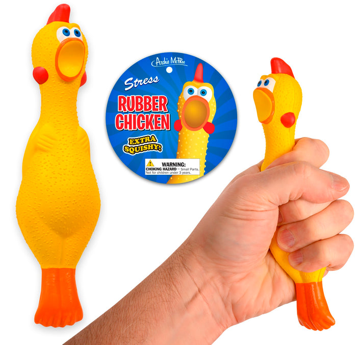 STRESS CHICKEN - Squish Squeezable Squishy Hand Rubber Fidget Toy- Archie McPhee