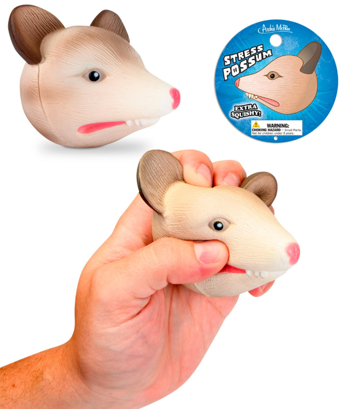 STRESS POSSUM - Squish Squeezable Squishy Cute Figure Fidget Toy - Archie McPhee