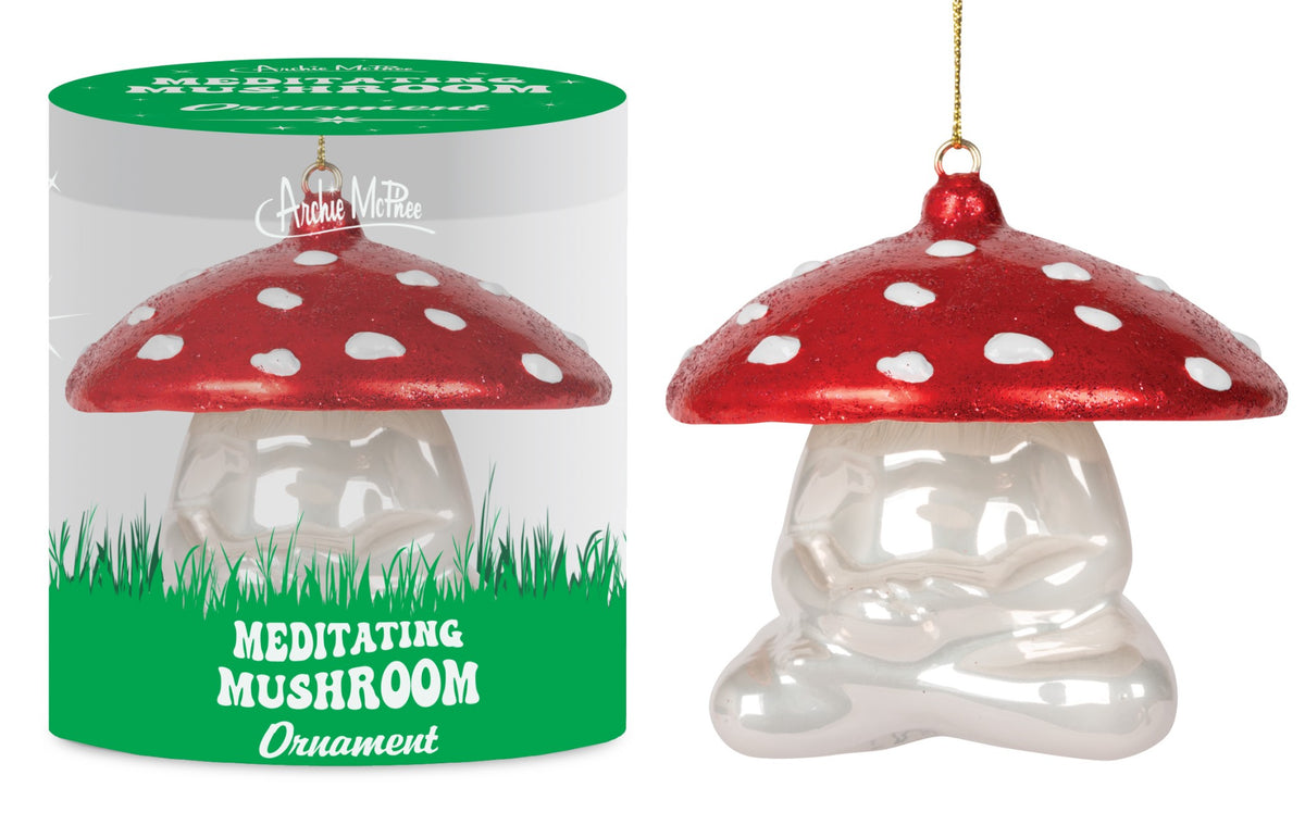 Meditating Mushroom Ornament - Holiday Art Hand-Blown Glass ® Archie McPhee