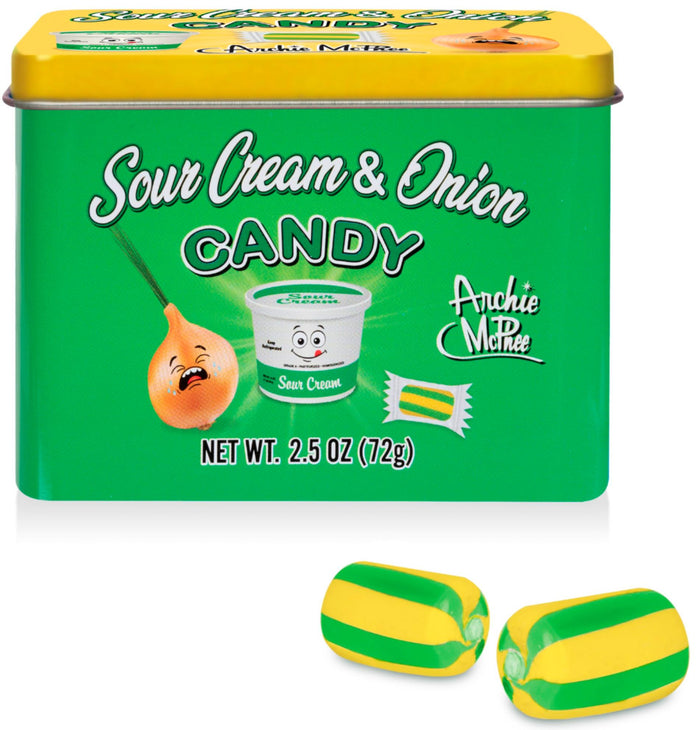 Sour Cream & Onion Flavored Candy - Cool Retro Tin Gift Box - Archie McPhee