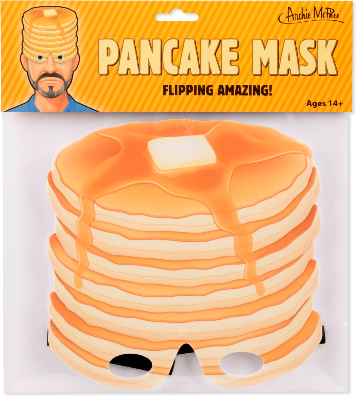 PANCAKE MASK - Flipping Amazing! Funny Gag Joke Party Costume - Archie McPhee