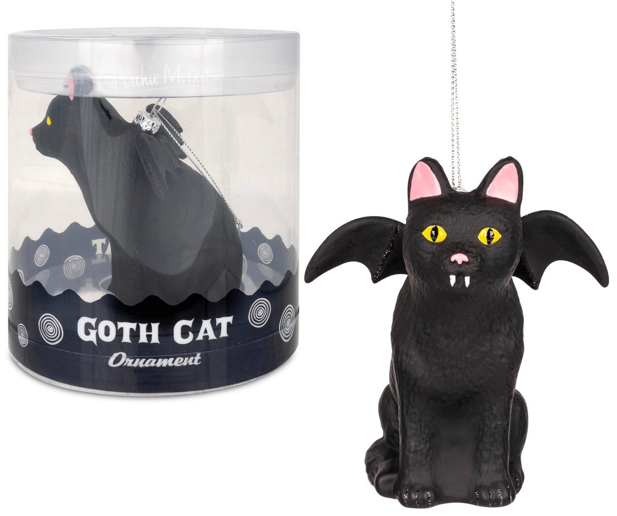 Goth Cat Ornament - Christmas Holiday Art Hand-Blown Glass Decor ® Archie McPhee