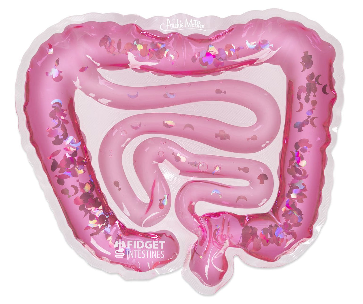 The Fidget Intestines 🤏 is a pink, squishy liquid-filled gut gag toy with food confetti 💦—a hilarious novelty from Archie McPhee and perfect for quirky stress relief or as a unique gift.