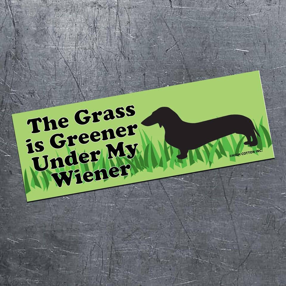 "The Grass is Greener Under My Wiener" 😂🌭 LOL Bumper Car Magnet | Made in USA