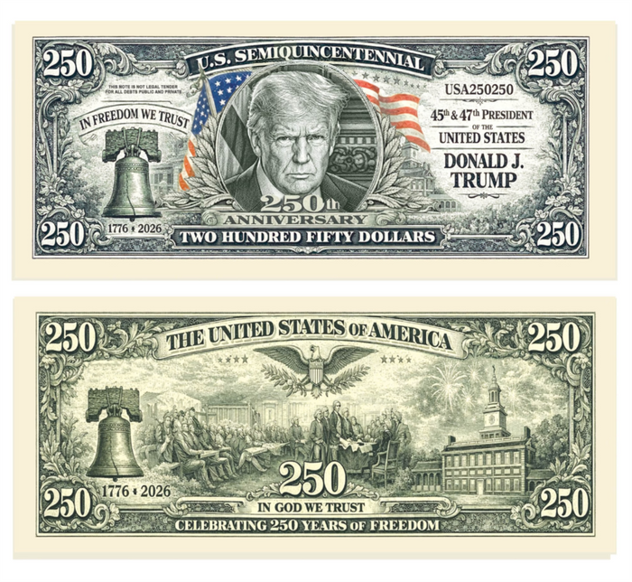 100  Donald Trump U.S. 250th Anniversary Commemorative Money Bill Banknotes
