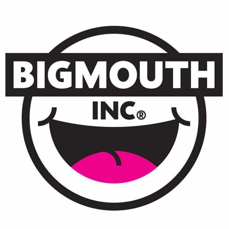 Logo for Bigmouth Inc., featuring a stylized open mouth with a pink tongue and the company name in bold letters above it, reminiscent of the playful designs from the Donald Trump Garden Gnome - Outdoor Home Yard Lawn Statue Sculpture by BigMouth.