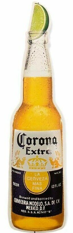 Corona Extra Metal Tin Beer Bottle Bar Pub Sign 23” X 5” with Lime Mancave Room