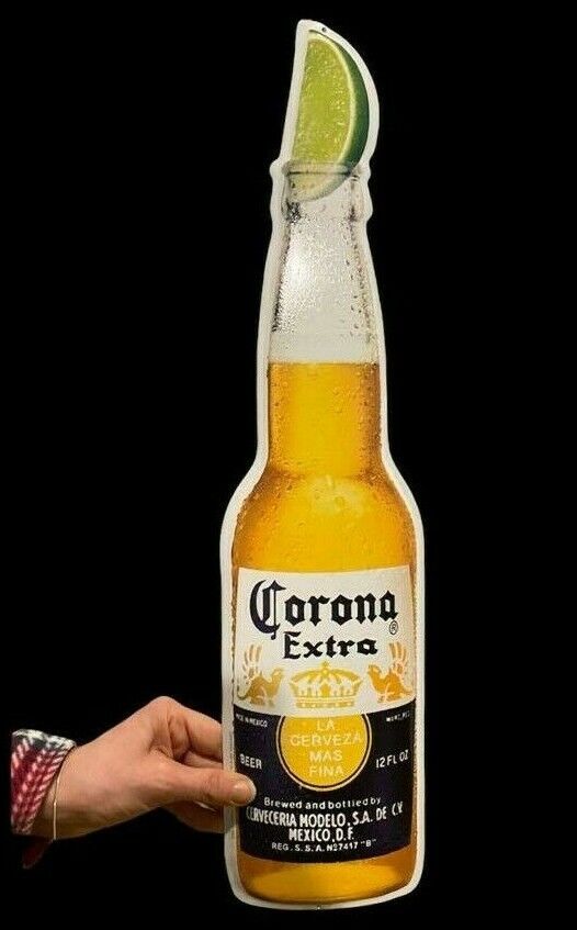 Corona Extra Metal Tin Beer Bottle Bar Pub Sign 23” X 5” with Lime Mancave Room