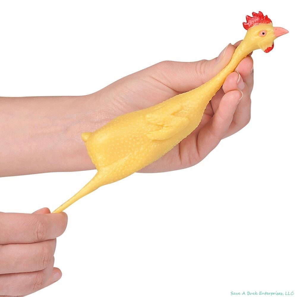 1 POLLO DE GOMA ELÁSTICA 8" GAG REGALO ESTIRABLE APRIETE ALIVIO DEL ESTRÉS JUGUETE FIESTA