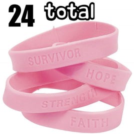 Lot de 24 bracelets en caoutchouc rose avec inscription « Cancer du sein »