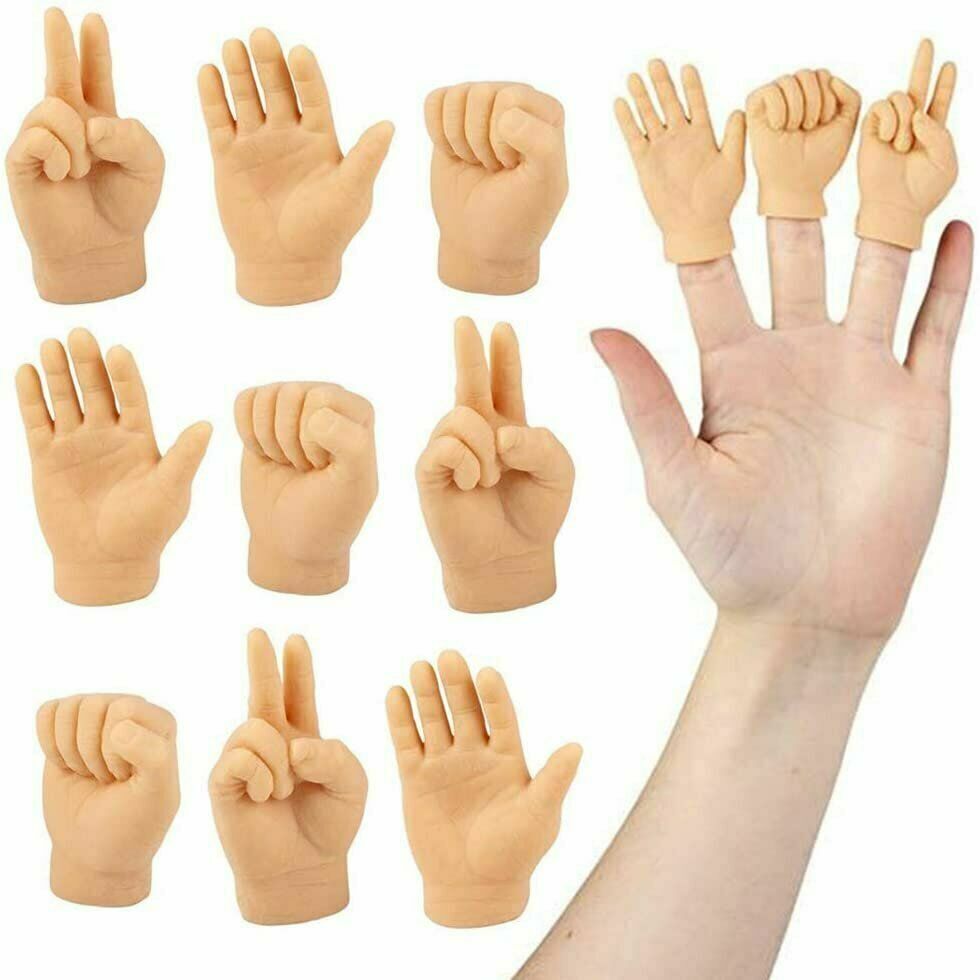 12 Tiny Hand Finger Trick Realista Marioneta Suave Mini GaG Rock Papel Tijera Juguete