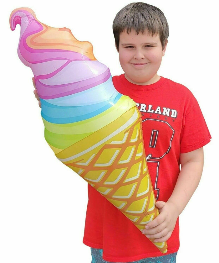 RAINBOW SWIRL Inflatable Ice Cream Cone - Colorful Wonka Pool Toy Decoration