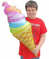 RAINBOW SWIRL Inflatable Ice Cream Cone - Colorful Wonka Pool Toy Decoration