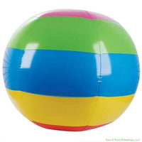 A jumbo-sized, inflatable beach ball named "Beach Ball HUGE 48" Inch Rainbow Inflatable 4 FT JUMBO Pool Luau Inflate Toy," featuring horizontal stripes in green, pink, blue, yellow, and green.