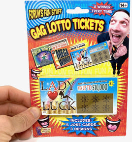5 GAG LOTTO TICKETS Cards Fake Lottery Winner Scratch Off Funny Joke Prank Gift