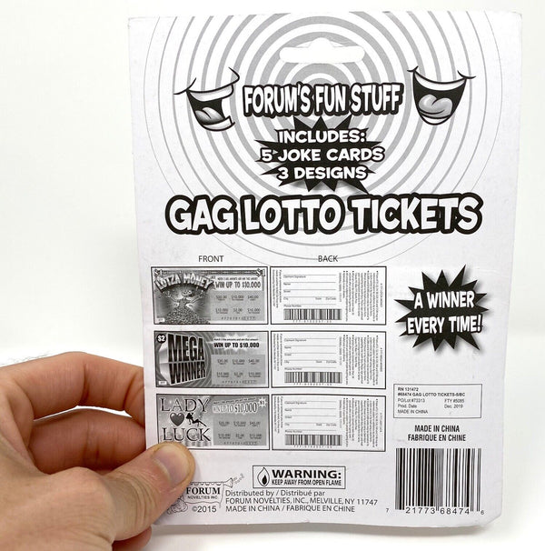 5 GAG LOTTO TICKETS Cards Fake Lottery Winner Scratch Off Funny Joke Prank Gift