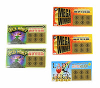 5 GAG LOTTO TICKETS Cards Fake Lottery Winner Scratch Off Funny Joke Prank Gift