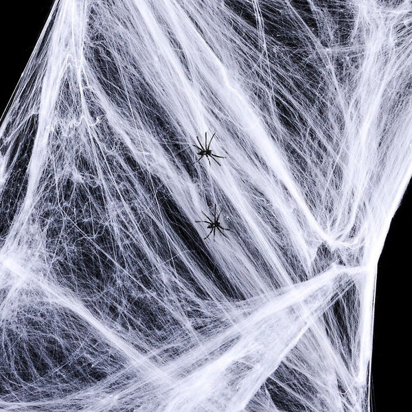 1 Bag of Stretchable Spider Web Webbing Cobweb Halloween Prop + 2 Fake Spiders