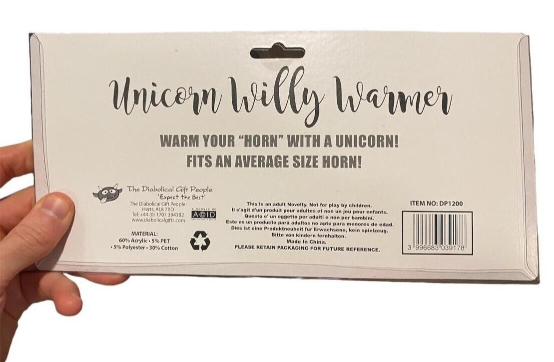 The Unicorn Willy Warmer "Réchauffez votre corne avec une licorne" Cadeau de blague Gag pour adulte