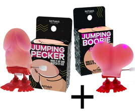 1 Jumping Boobie & 1 Pecker - Wind up Set - Funny Hen Party Novelty Adult Gift