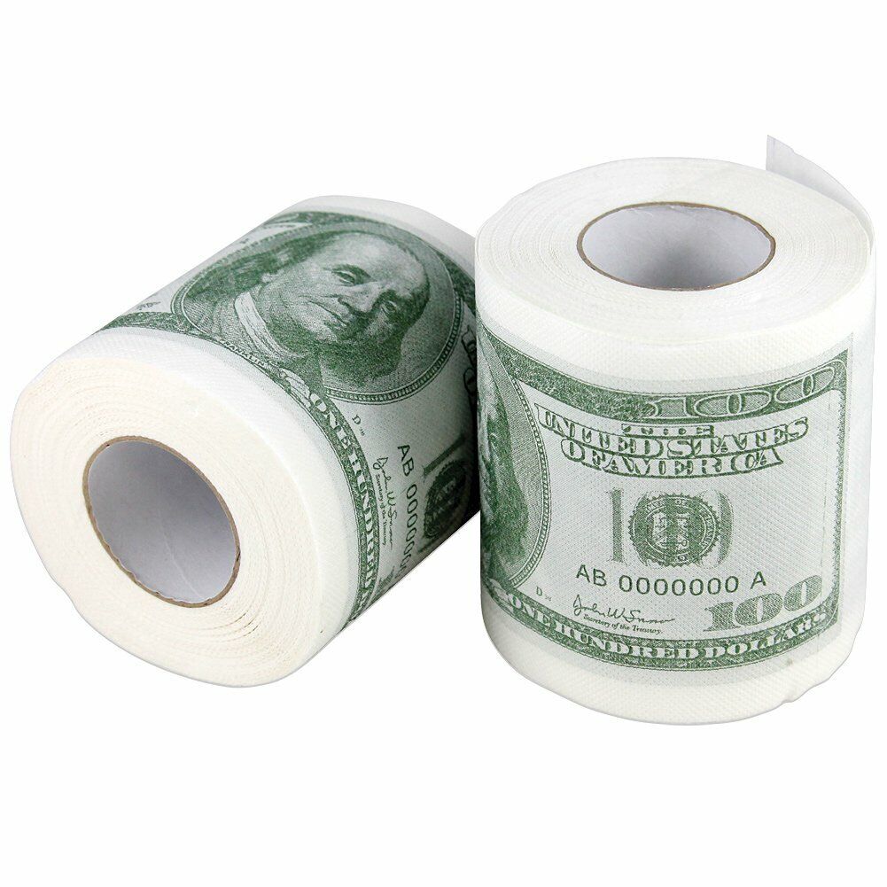 Money Toilet Paper Roll 100 Dollar Bill Tissue TP Benjamin Funny Gag Bath Joke $