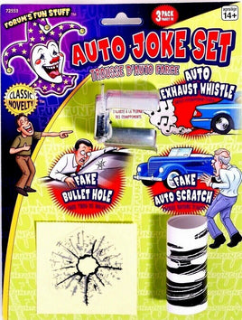 AUTO JOKE SET Funny Joke Prank Car Gift Fake Scratch Bullet Hole Exhaust Whistle