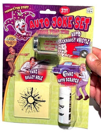 AUTO JOKE SET Funny Joke Prank Car Gift Fake Scratch Bullet Hole Sifflet d’échappement 