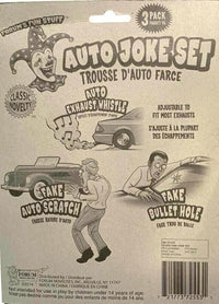 AUTO JOKE SET Broma divertida Broma Coche Regalo Falso Scratch Bullet Hole Escape Silbato 