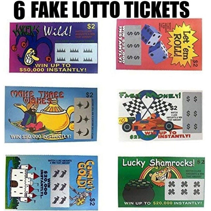 6 PHONY FAKE ALL WINNING SCRATCH OFF LOTTO LOTTERY TICKETS - Fun Gag Joke Prank