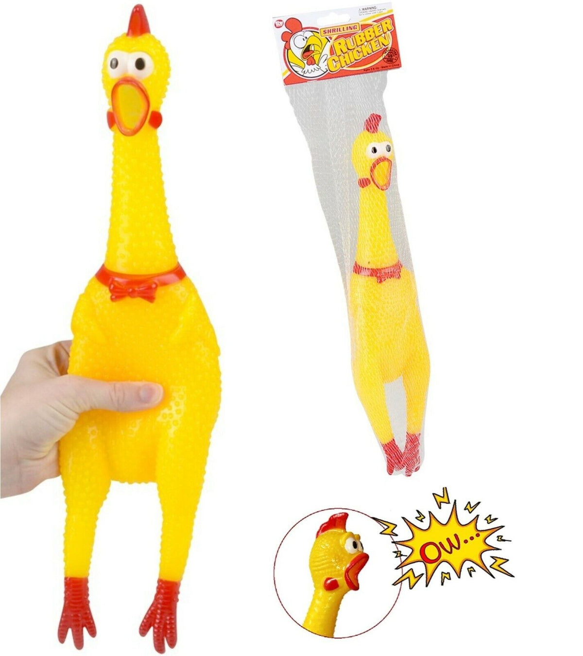 BIG 16" SCREECHING RUBBER CHICKEN - SQUEAK Sound Squeeze Screaming Dog Child Toy