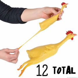 12 Stretch Rubber Chickens 8" GaG Stretchable Squeeze Stress Relief Party Toy