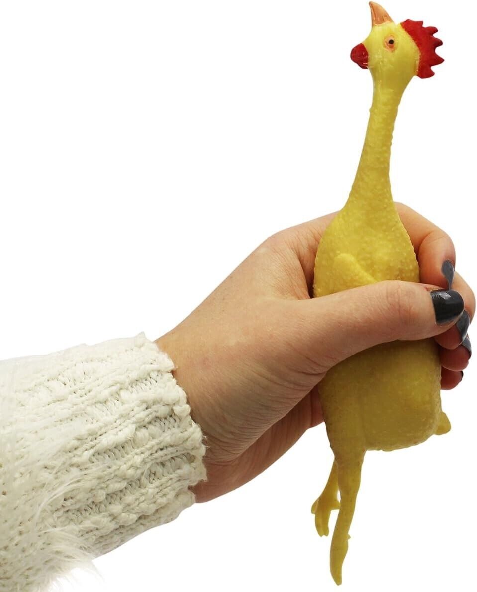 12-Pack Stretchable Rubber Chickens - Squeeze Gag Toys, Stress Relief Party Favors