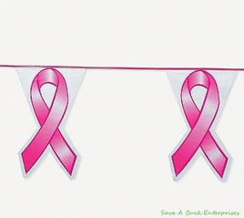 Banderas de concientización sobre el cáncer de mama con cinta rosa ~ Banderín (100 PIES DE LARGO)