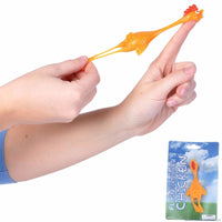 Stretching Slingshot Chicken 4.5" Rubber Yellow Bird Finger Flying Toy