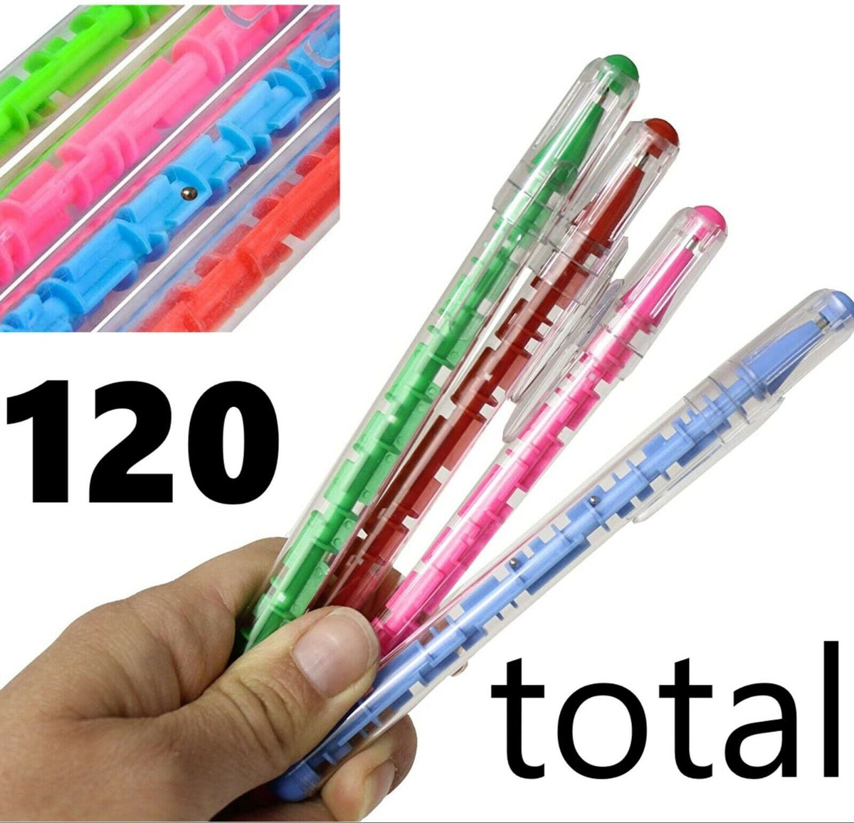 120 MAZE PUZZLE School Office Pen "Built in Balls" Fidget Game Child Toy (10 dz)