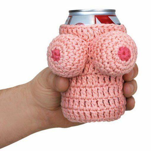 Nana's Boobie Knitted Beer Can Bottle Cooler Holder + 1 Grow Boobs ~ COMBO SET