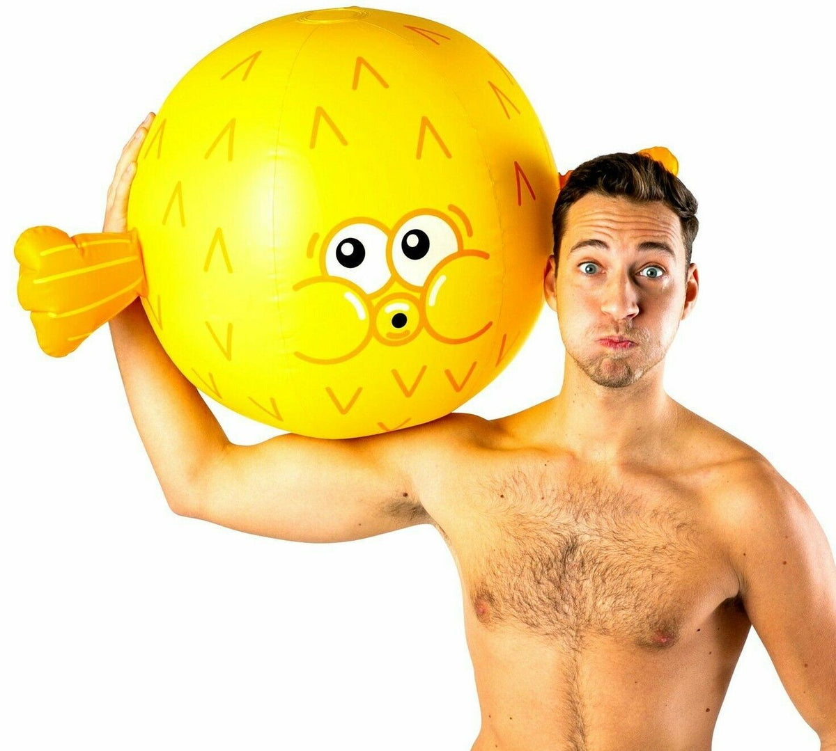 Flotador inflable gigante de juguete para fiesta en la piscina con pelota de playa PUFFERFISH de 30" - BigMouth Inc