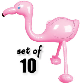 10 Total - 27" Pink Flamingo Inflatable Party Blow Ups ~ Tropical Luau Bird Toys