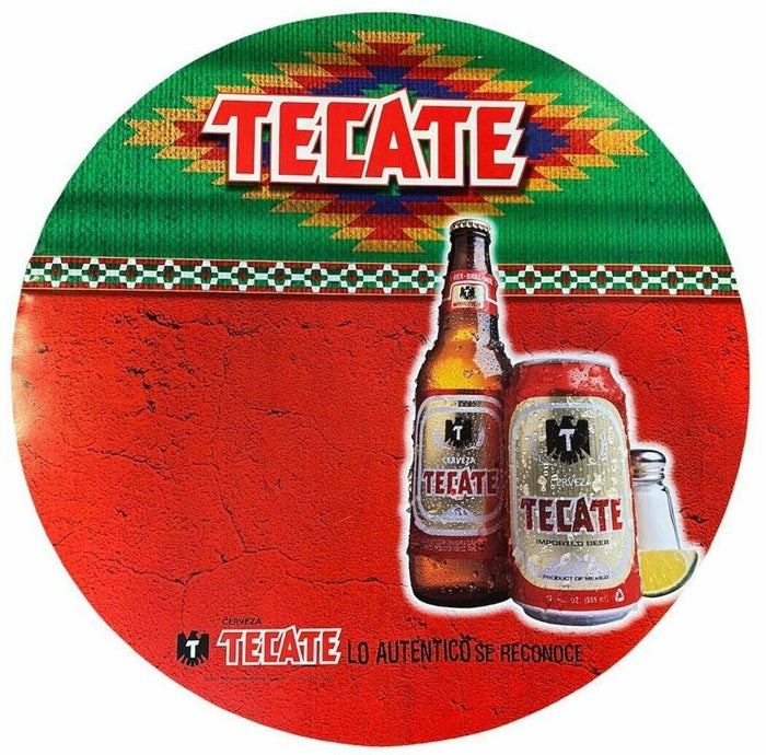 SET OF 2 TECATE Beer Bottle Posters Round Circle Bar Pub Signs - Mancave Room