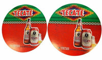 SET OF 2 TECATE Beer Bottle Posters Round Circle Bar Pub Signs - Mancave Room