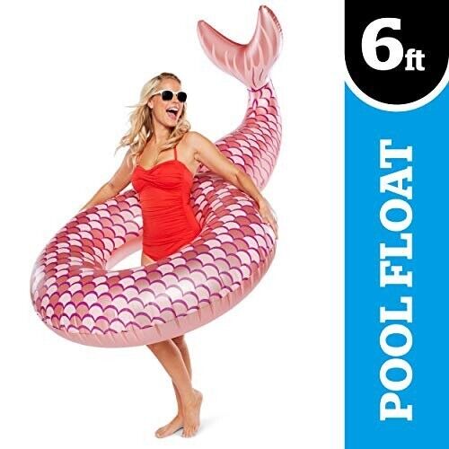 6 FT MERMAID TAIL Rose Gold - Inflatable Swimming Pool Float Tube - BigMouth Inc