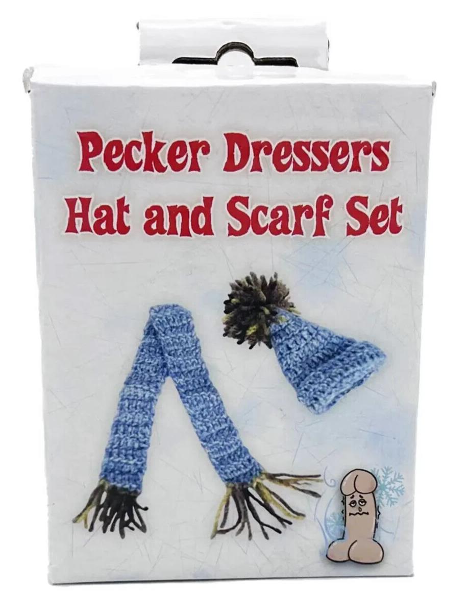 Pecker Dresser Hat & Scarf Set - Willy Warmer Men's Winter Weener Costume Outfit