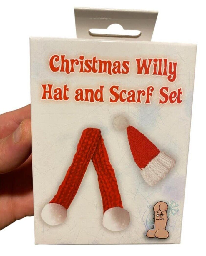 Conjunto navideño de gorro y bufanda Willy - Regalo GaG de condón calentador Weener de invierno para hombre