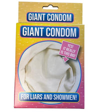 Box of GIANT 4" WIDE CONDOMS – MEGA SIZE with the text, "Yes! It really is this big!" and "For liars and showmen!" showcased on the packaging. This hilarious gag gift is perfect for delivering laughs and disbelief!